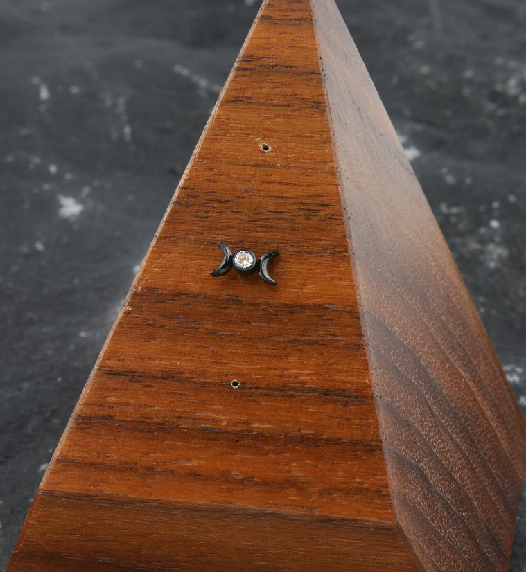 Black PVD Moon Phase Clear CZ Titanium Threadless Top