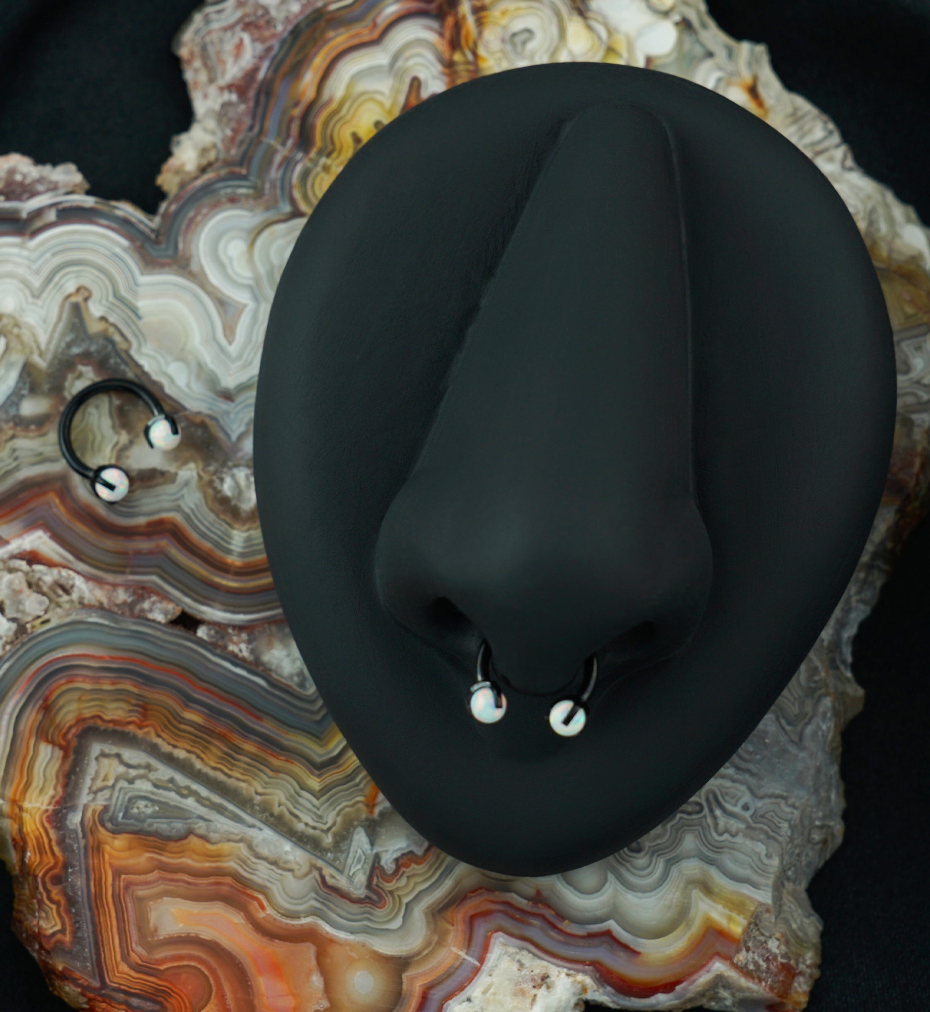 Black PVD Opalite Claw Stainless Steel Circular Barbell