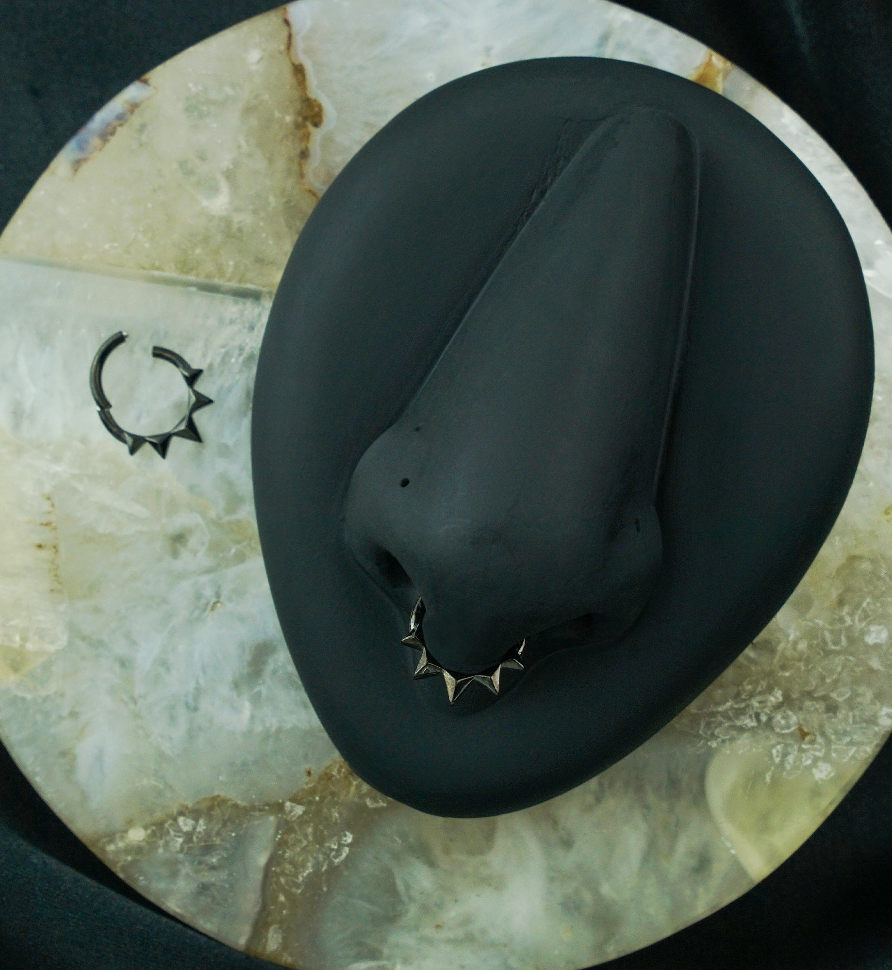 Black PVD Polyhedra Spike Stainless Steel Hinged Segment Ring