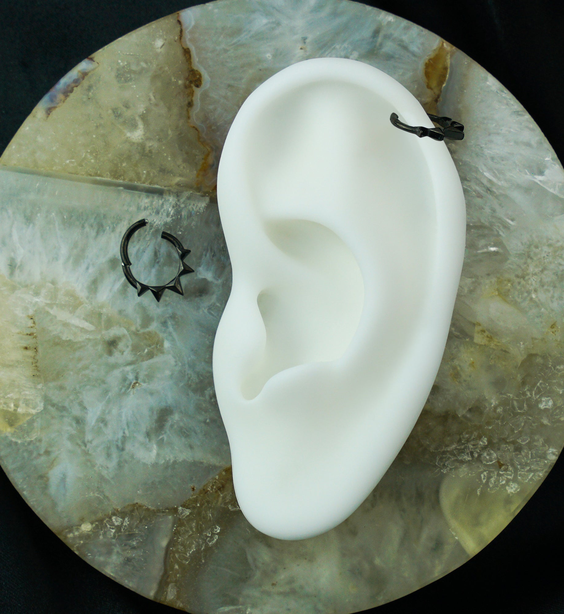 Black PVD Polyhedra Spike Stainless Steel Hinged Segment Ring