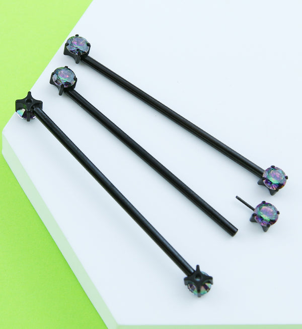 Black PVD Prong Black Aurora CZ Threadless Titanium Industrial Barbell