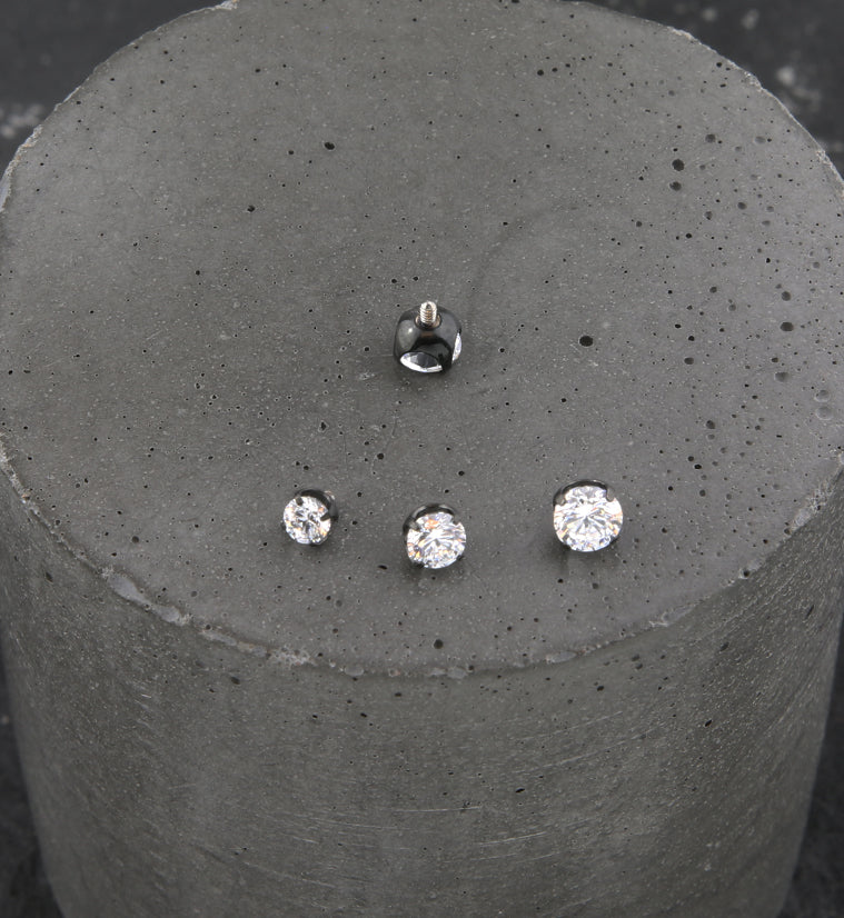 Black PVD Prong Clear CZ Internally Threaded Titanium Top