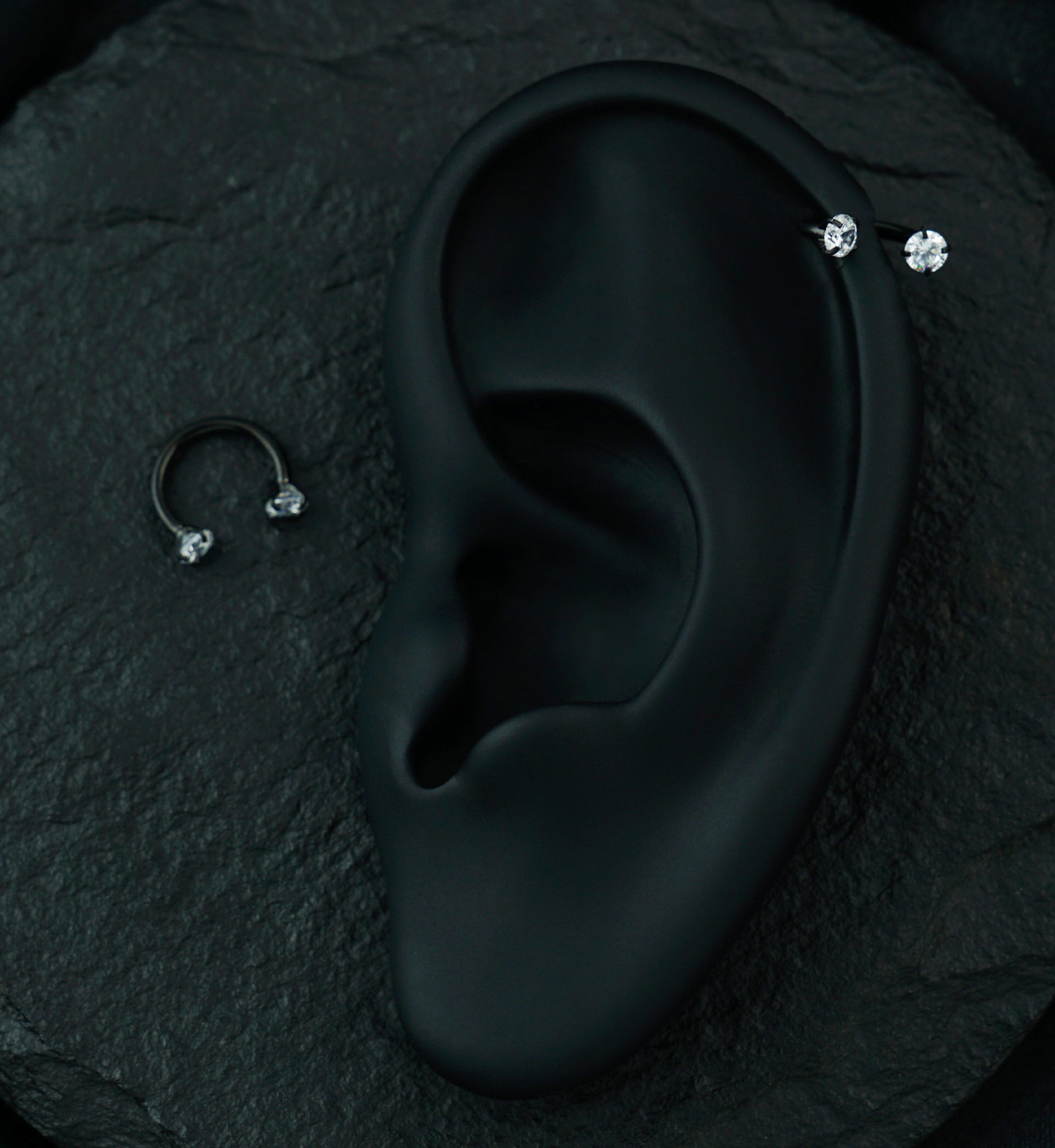 Black PVD Prong Set CZ Circular Barbell