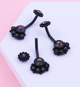 Black PVD Quinary Black Aurora CZ Beaded Top Internally Threaded Stainless Steel Belly Button Ring