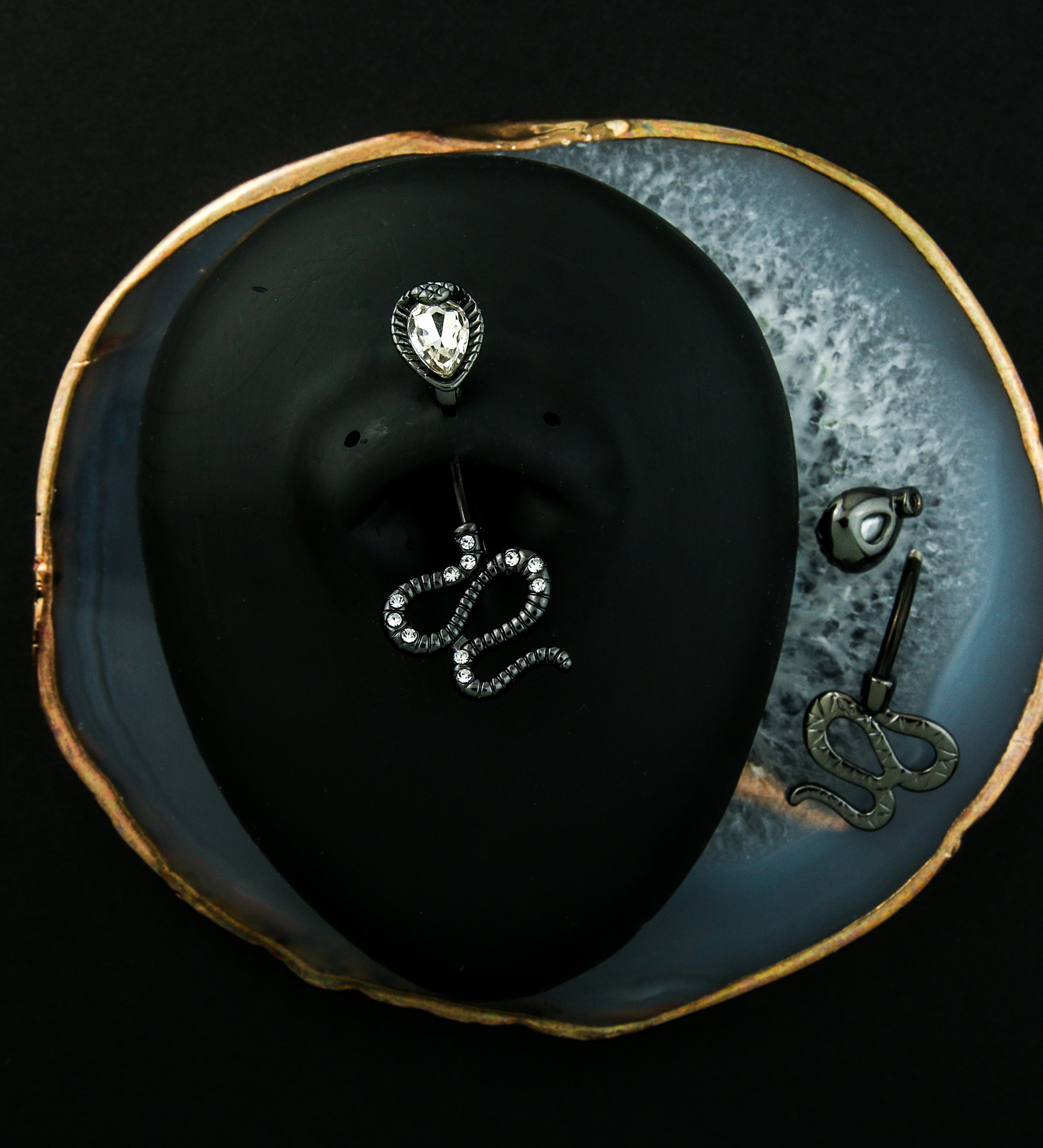 Black PVD Serpent Teardrop Clear CZ Stainless Steel Belly Button Ring