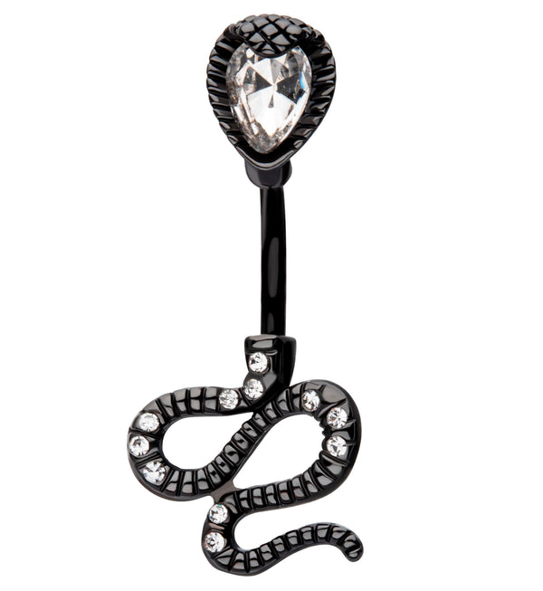 Black PVD Serpent Teardrop Clear CZ Stainless Steel Belly Button Ring