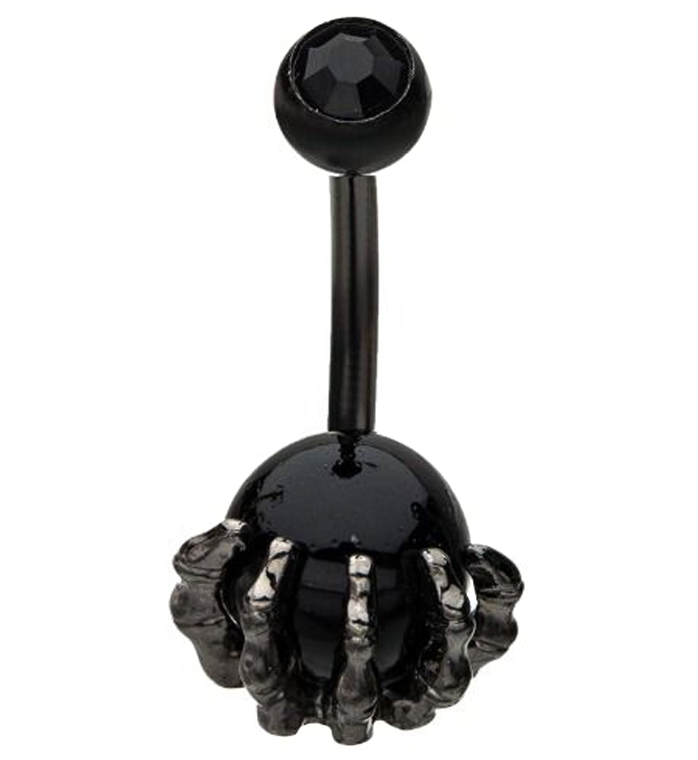 Black PVD Skeletal Palm Black Onyx And Hematite Belly Button Ring