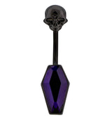 Black PVD Skull Coffin Purple CZ Stainless Steel Belly Button Ring