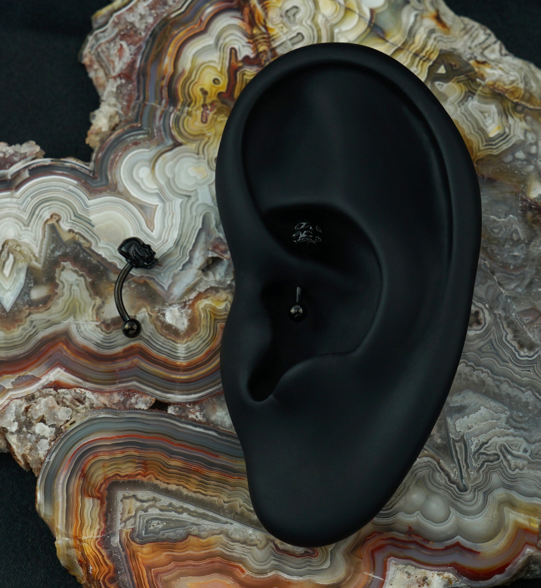 Black PVD Skull Curved Barbell