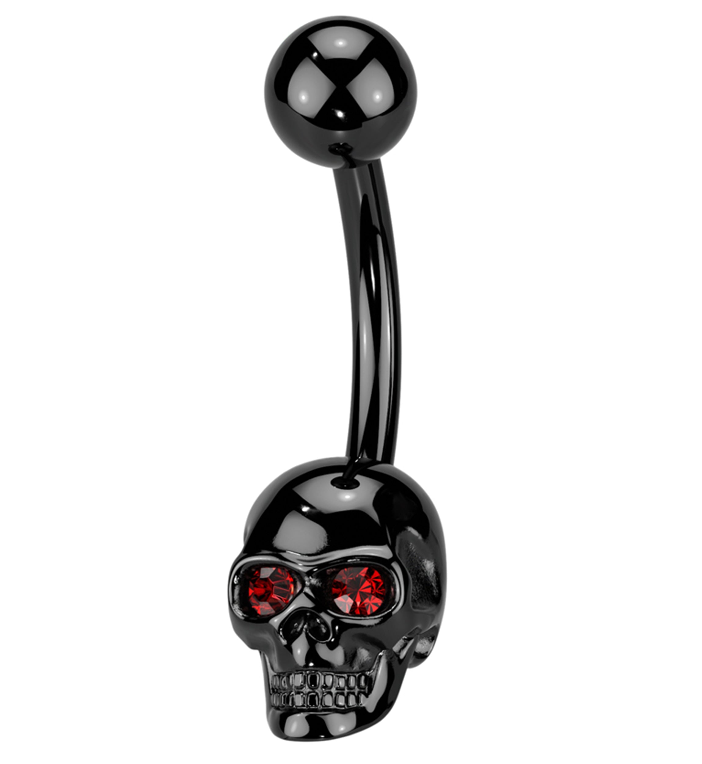 Black PVD Skull Red CZ Stainless Steel Belly Button Ring