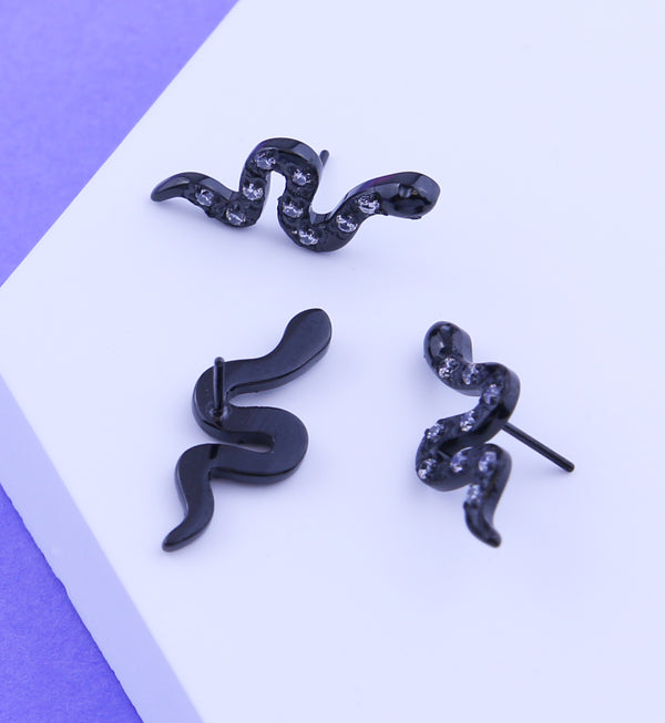 Black PVD Snake Clear CZ Titanium Threadless Top