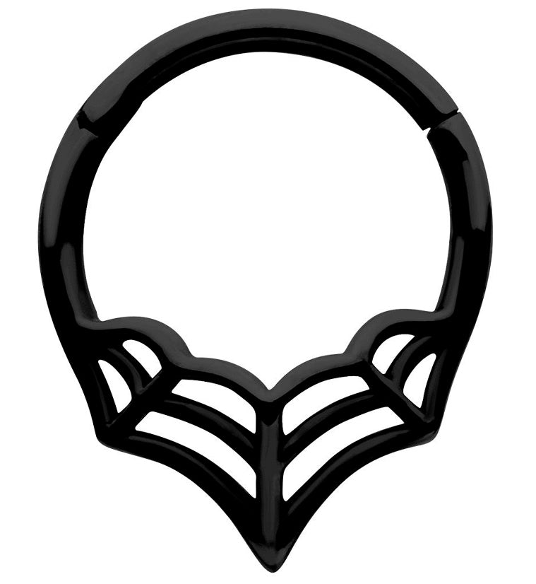 Black PVD Spiderweb Point Stainless Steel Hinged Segment Ring