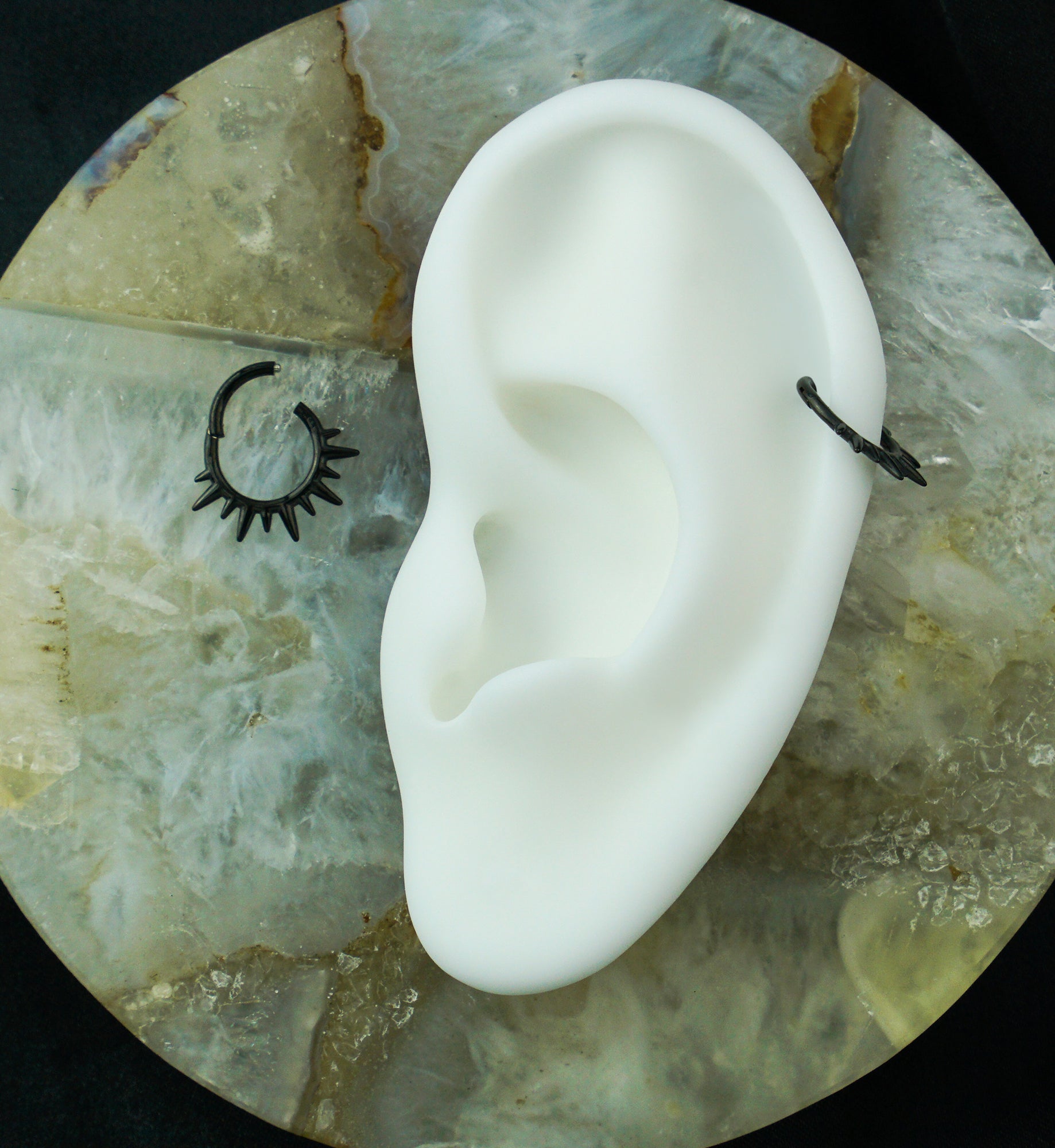 Black PVD Spike Rays Stainless Steel Hinged Segment Ring