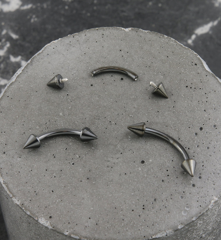 Black PVD Spike Titanium Internally Threaded Curved Barbell