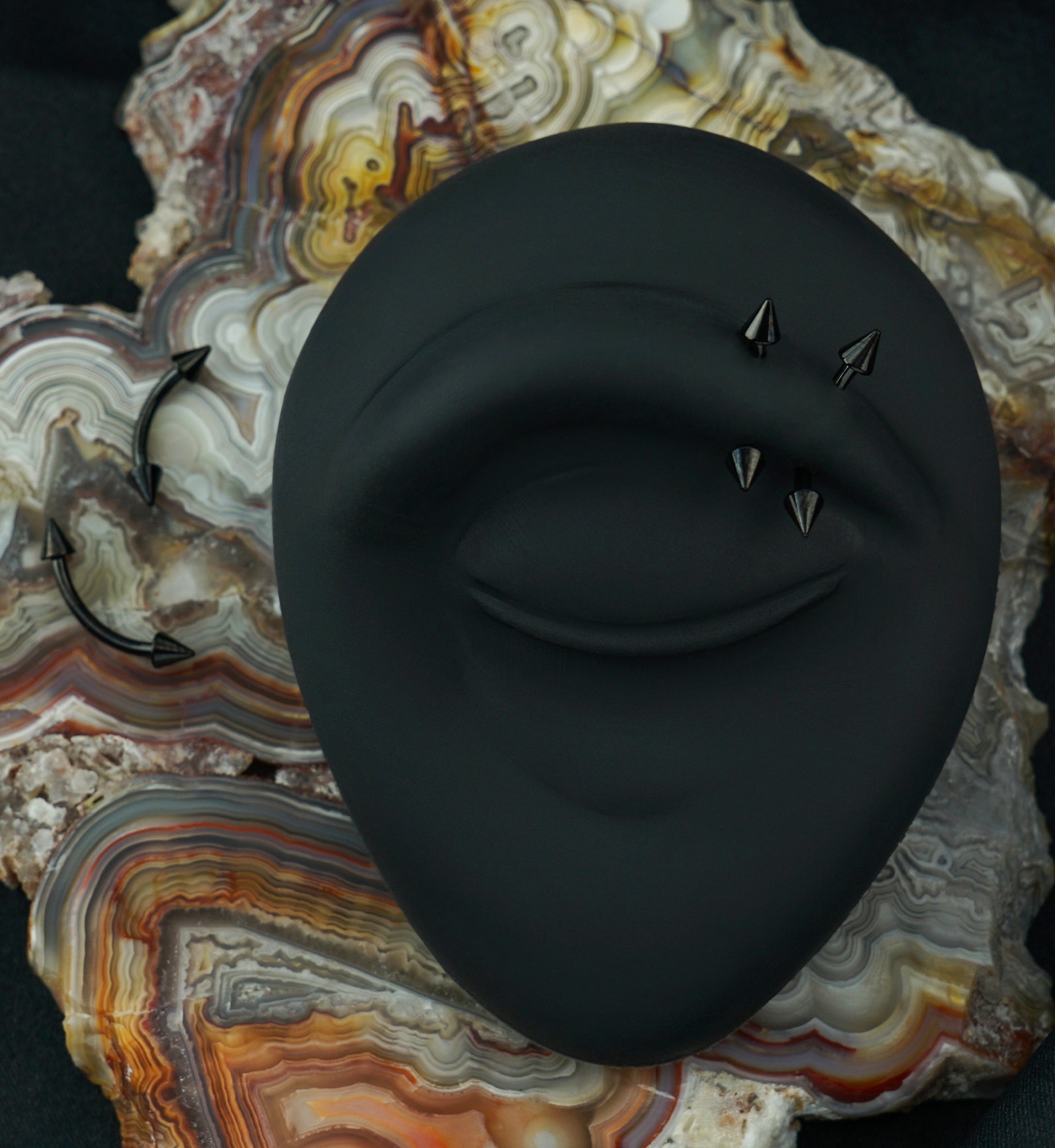 Black PVD Spike Titanium Internally Threaded Curved Barbell