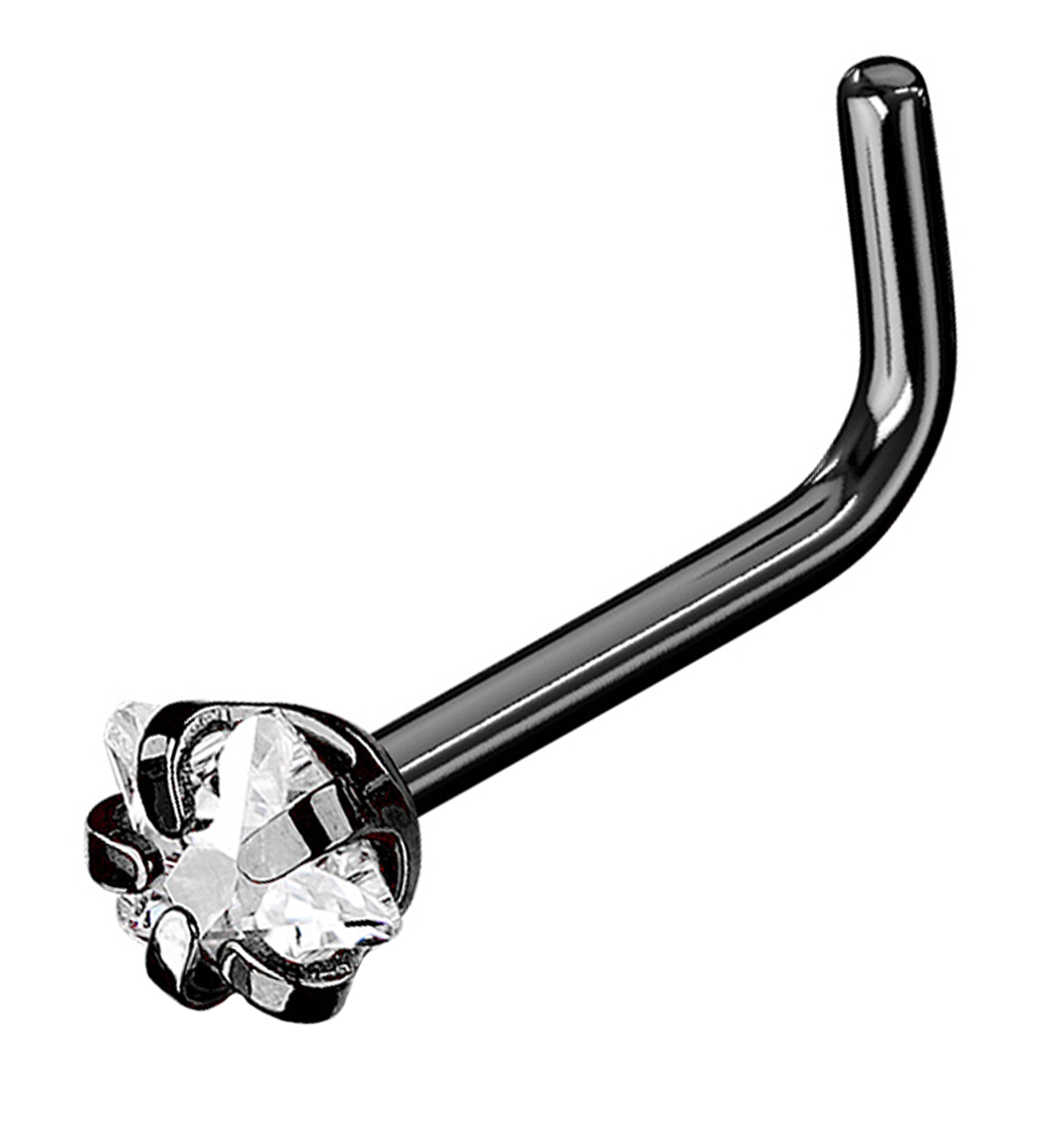 Black PVD Star CZ Prong L Bend Nose Ring