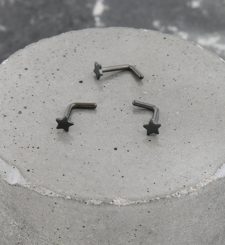 Black PVD Star Top L Bend Titanium Nose Ring
