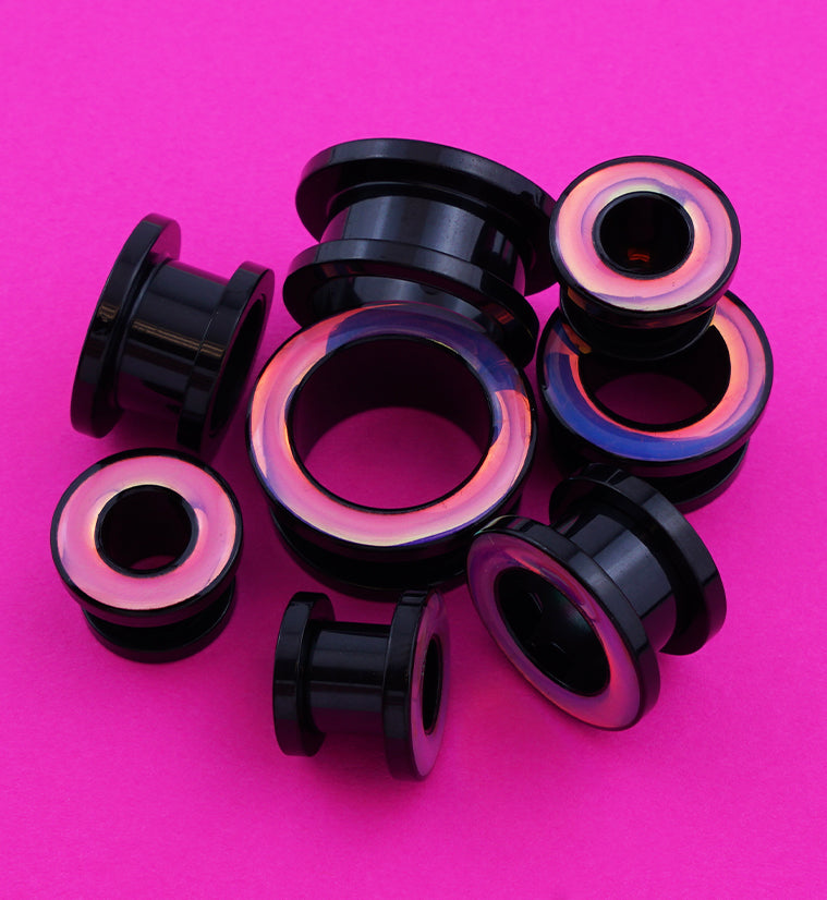 Black PVD Sunset Rim Stainless Steel Screw Back Tunnel Plugs (0G - 5/8 ...