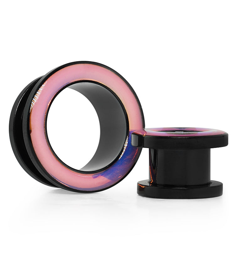 Black PVD Sunset Rim Stainless Steel Screw Back Tunnel Plugs