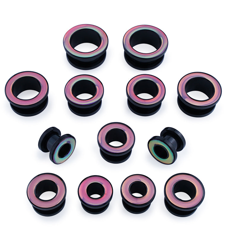 Black PVD Sunset Rim Stainless Steel Screw Back Tunnel Plugs
