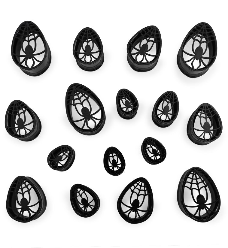 Black PVD Teardrop Spider Web Cutout Tunnel Plugs