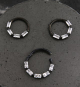 Black PVD Terrace Clear CZ Stainless Steel Hinged Segment Ring