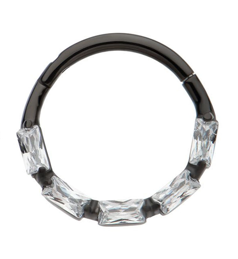 Black PVD Terrace Clear CZ Stainless Steel Hinged Segment Ring