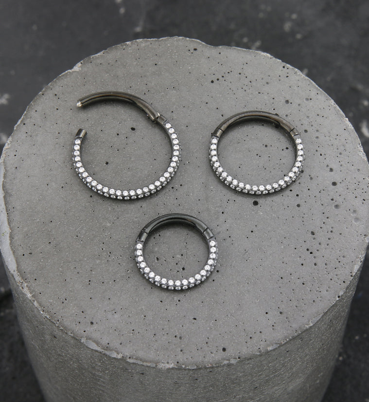 Black PVD Triple Sided Clear CZ Titanium Hinged Segment Ring