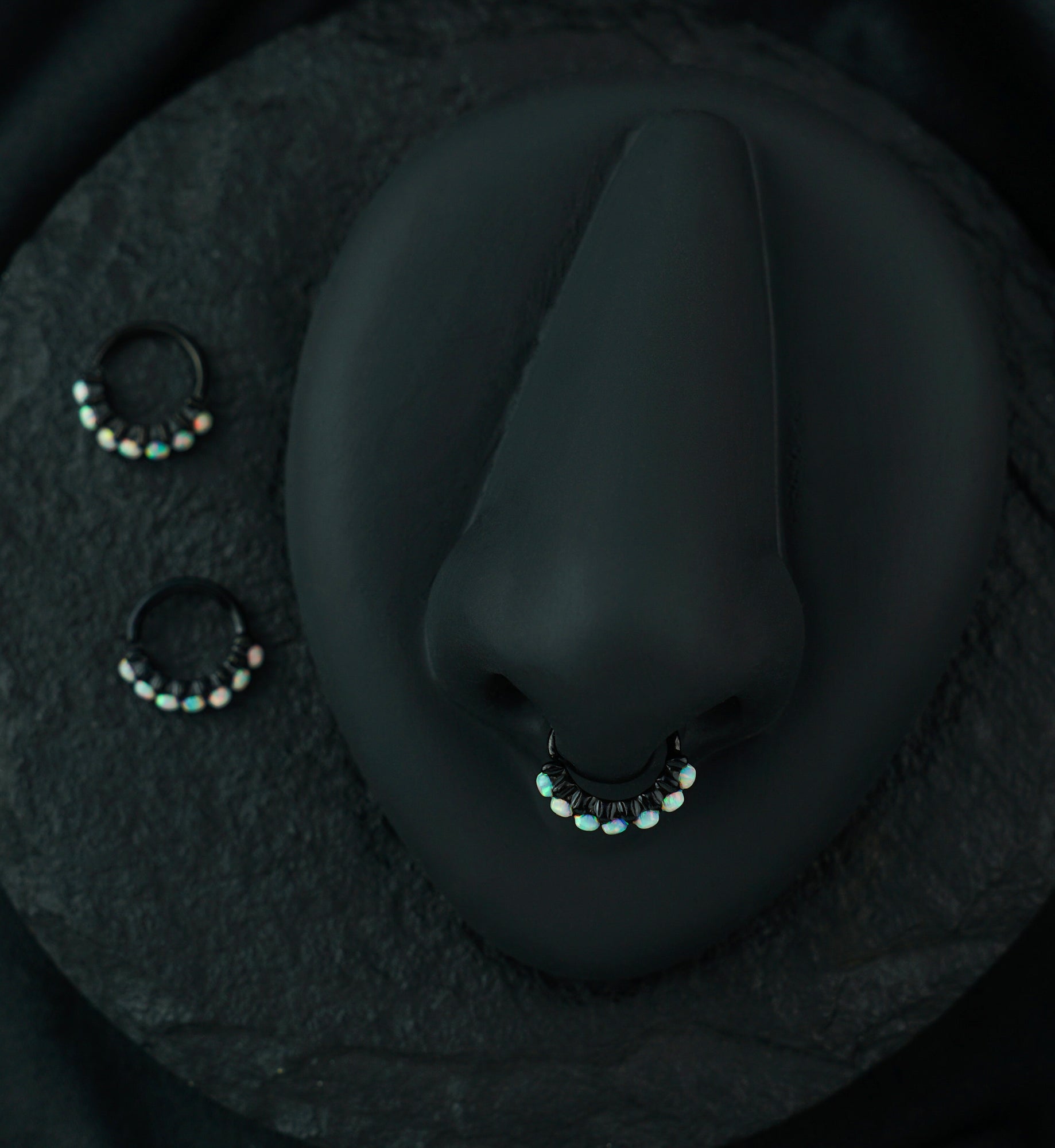 Black PVD White Opal Septenary Seamless Ring