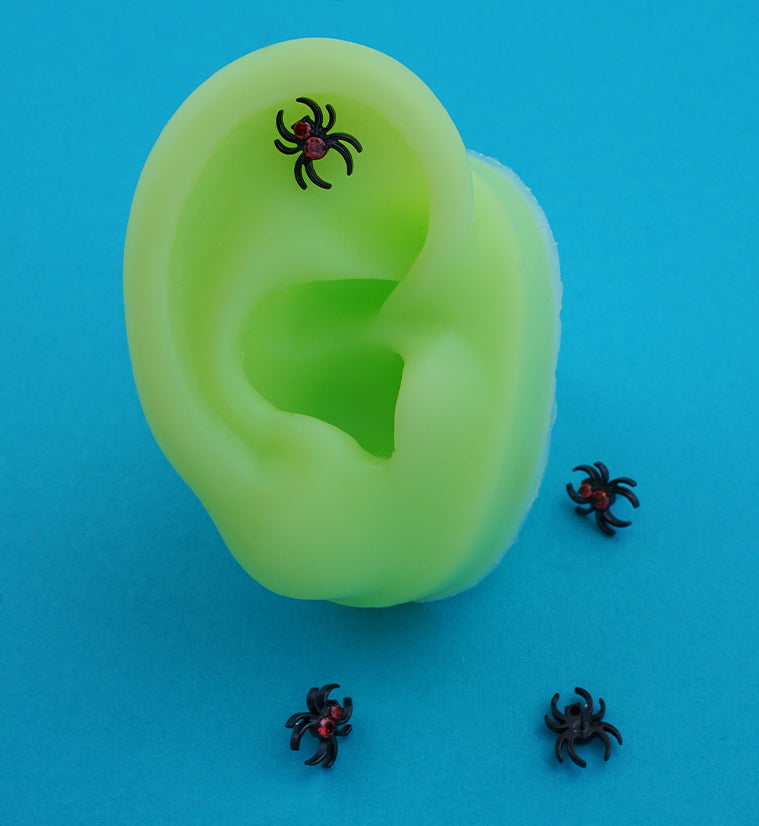 Black PVD Widow Spider Red CZ Titanium Threadless Top