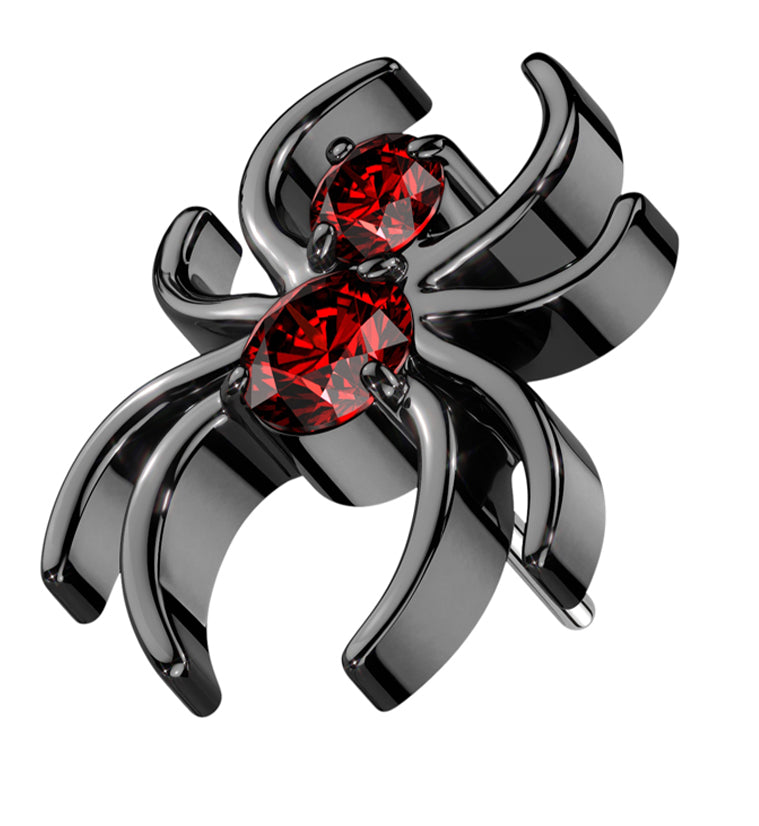 Black PVD Widow Spider Red CZ Titanium Threadless Top