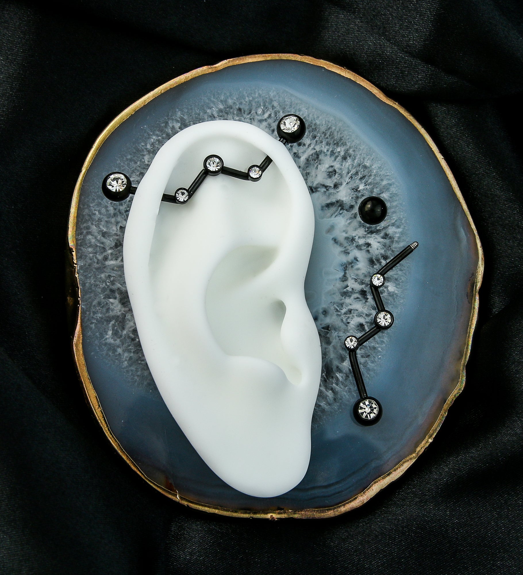 Black PVD Zig Zag Clear CZ Stainless Steel Industrial Barbell