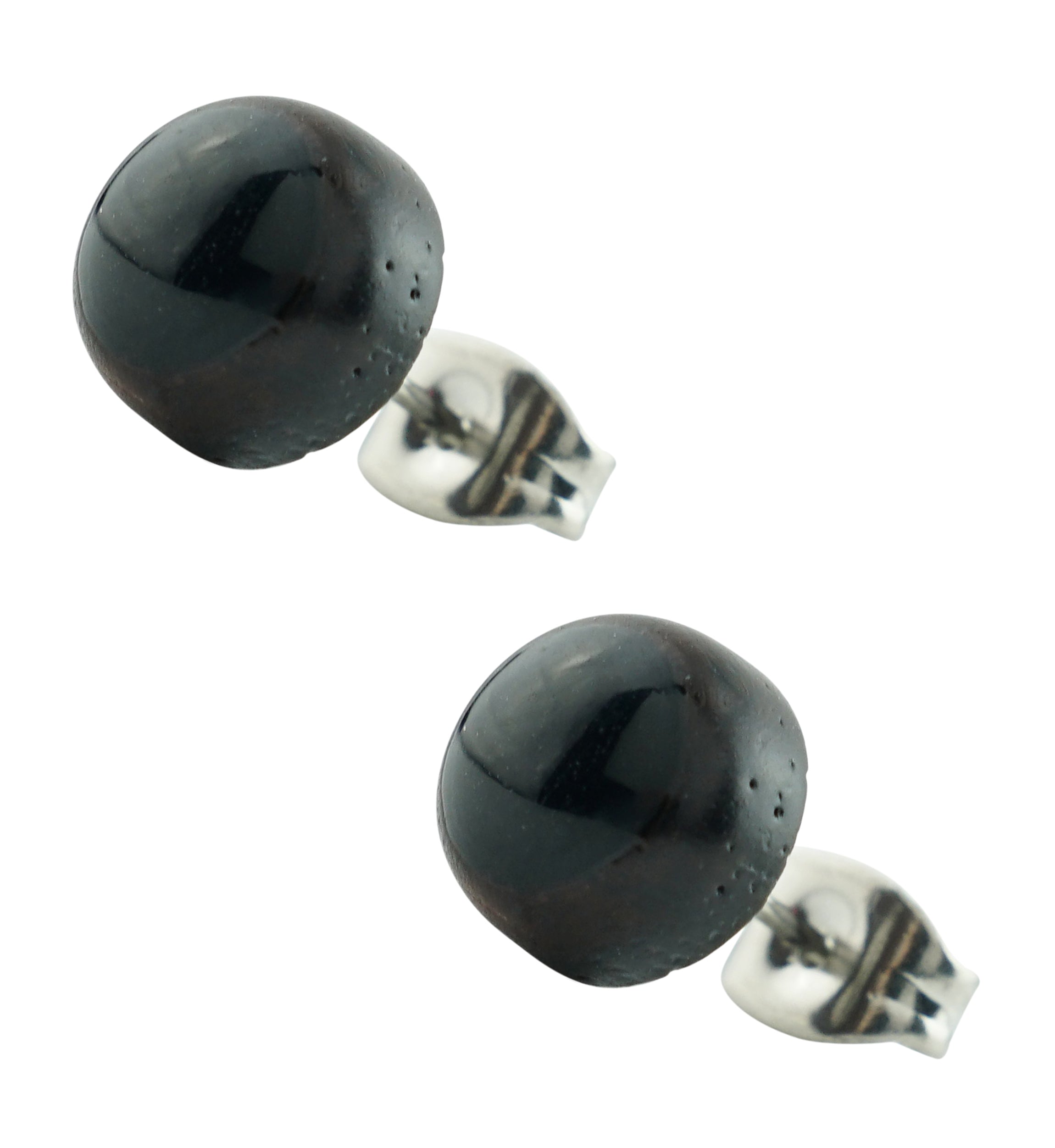 Black Resin Inlay Wooden Stainless Steel Stud Earrings