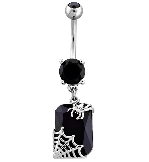 Spider And Web Black CZ Stainless Steel Belly Button Ring