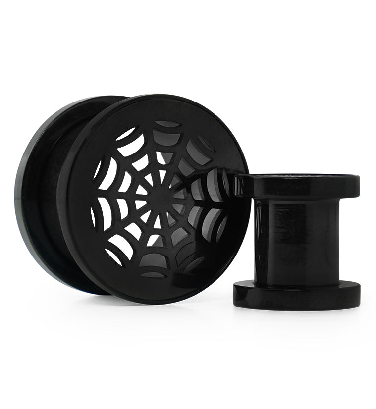 Black Spider Web Stainless Steel Tunnel Plugs