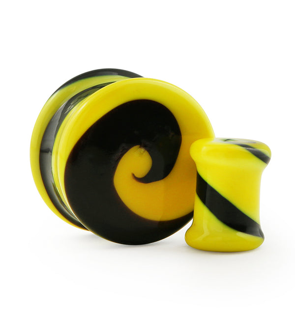 Black & Yellow Swirl Glass Plugs
