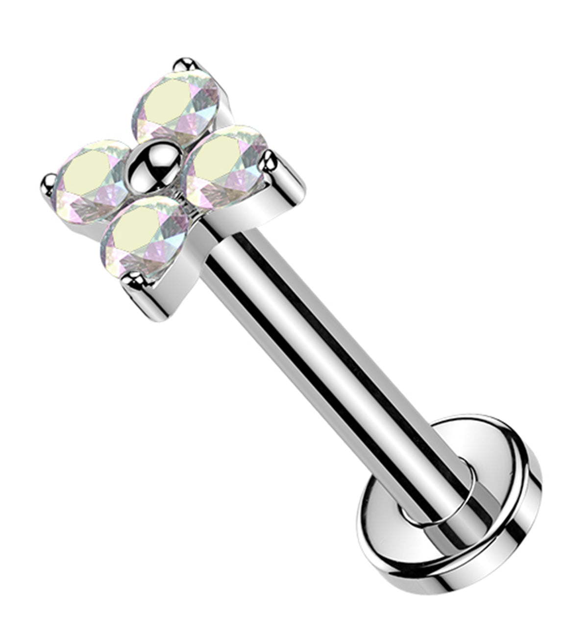 Blossom Rainbow Aurora CZ Titanium Threadless Labret