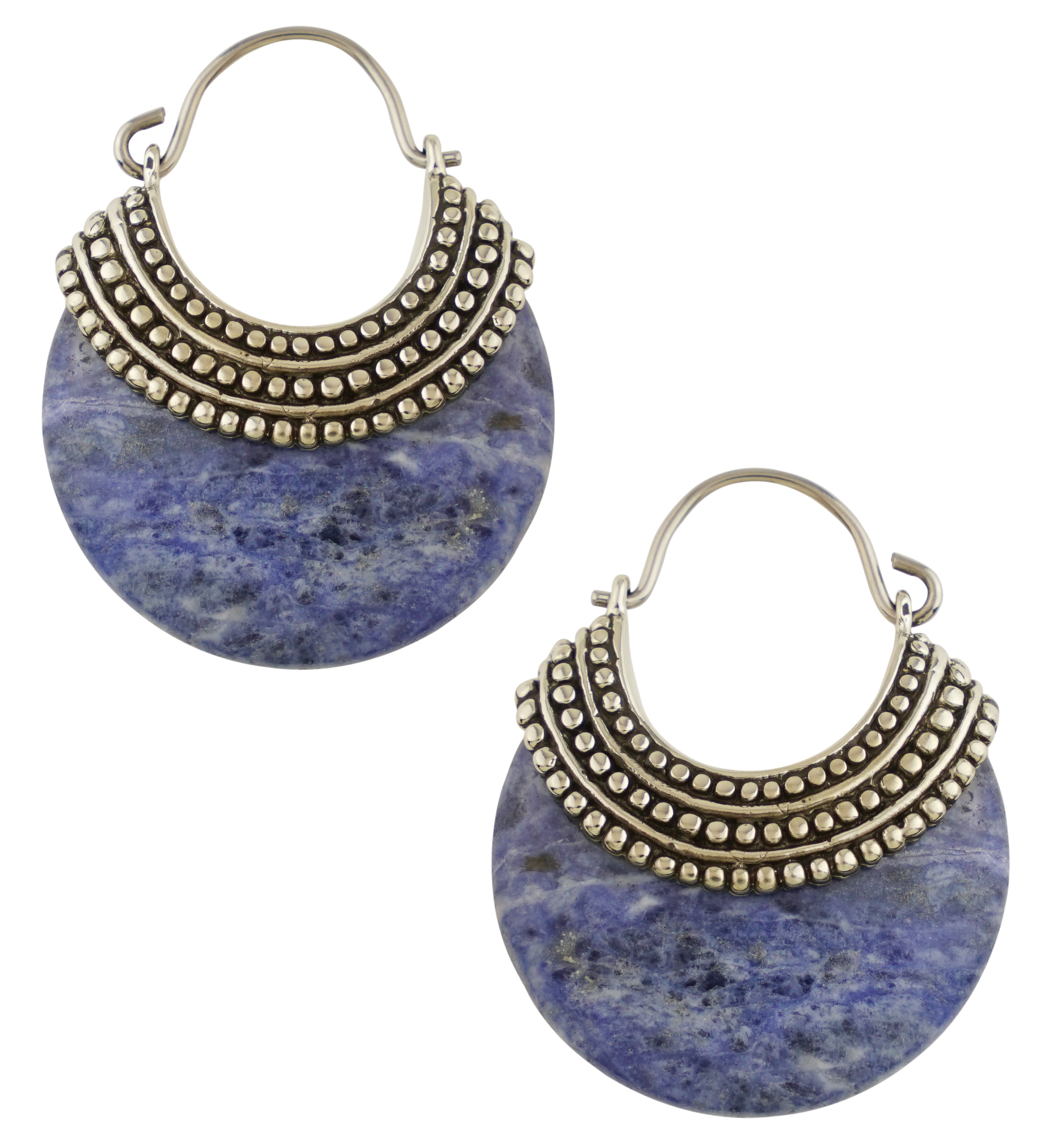 Blue Aventurine Beaded White Brass Stone Earrings