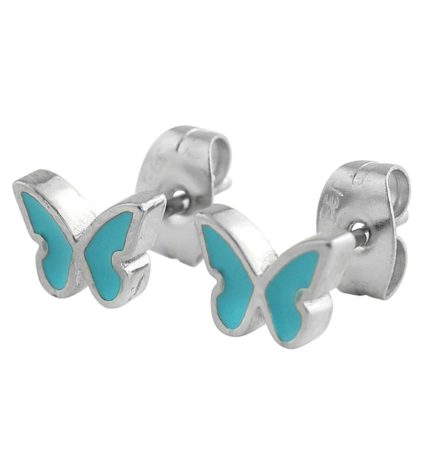 Aqua Butterfly Stainless Steel Stud Earrings