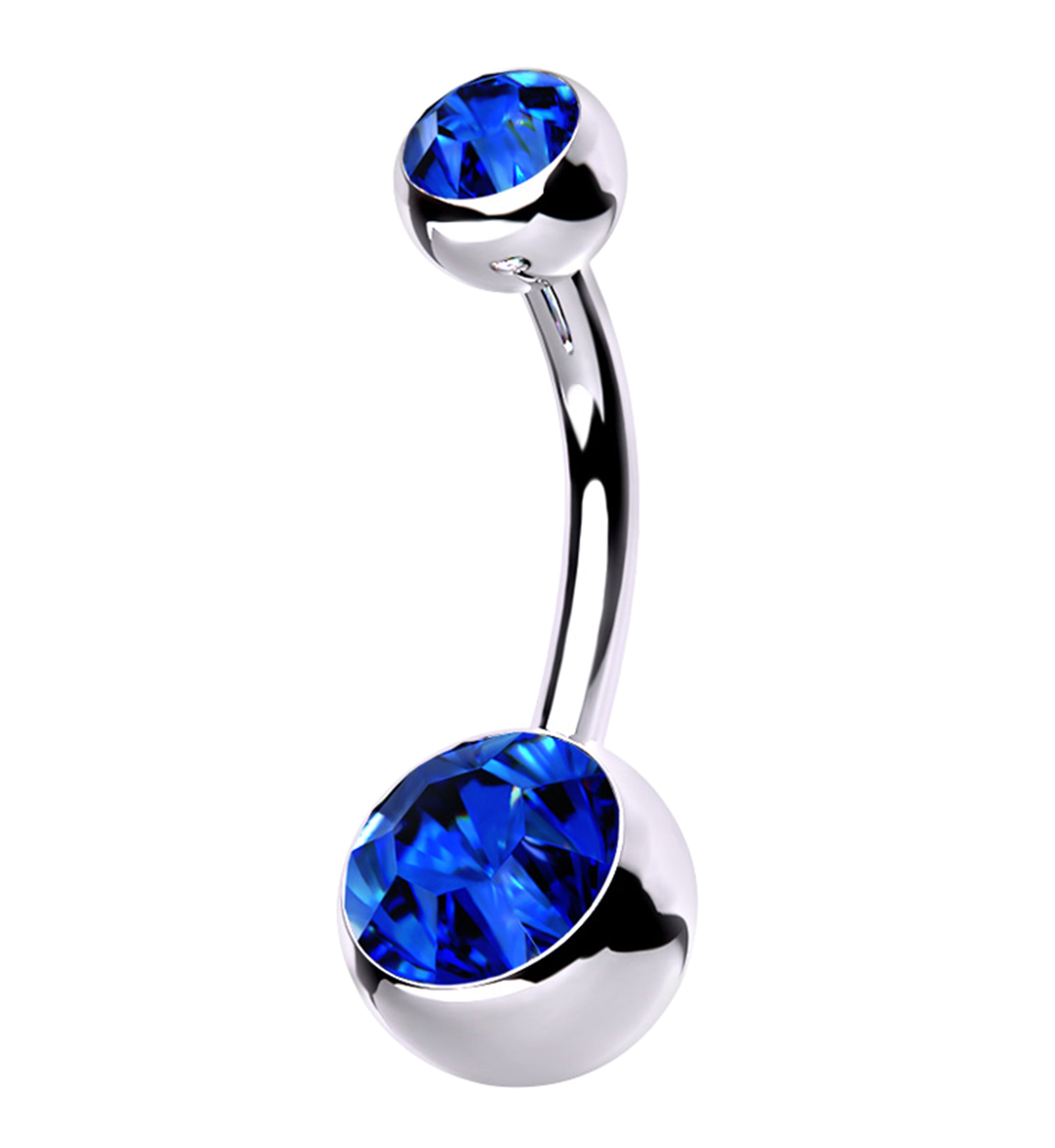 Blue CZ Internally Threaded Titanium Belly Button Ring