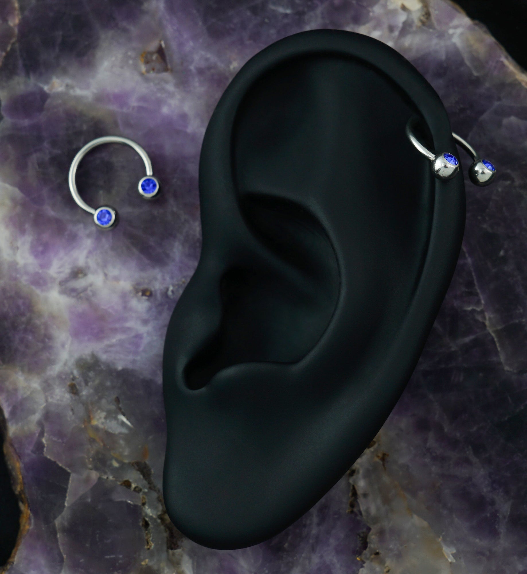 Blue CZ Steel Stainless Circular Barbell