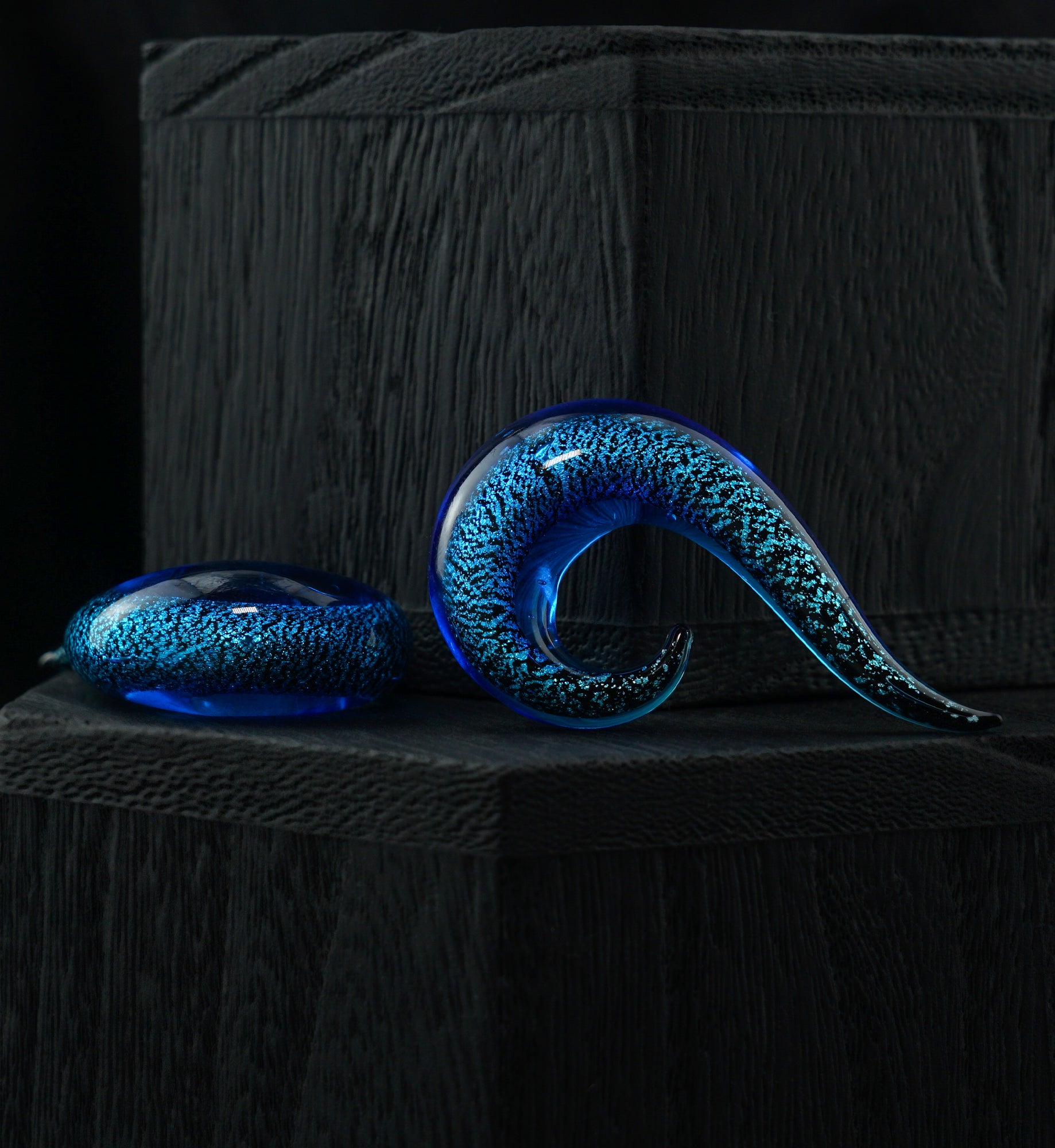 Blue Dichroic Glass Hook Plugs