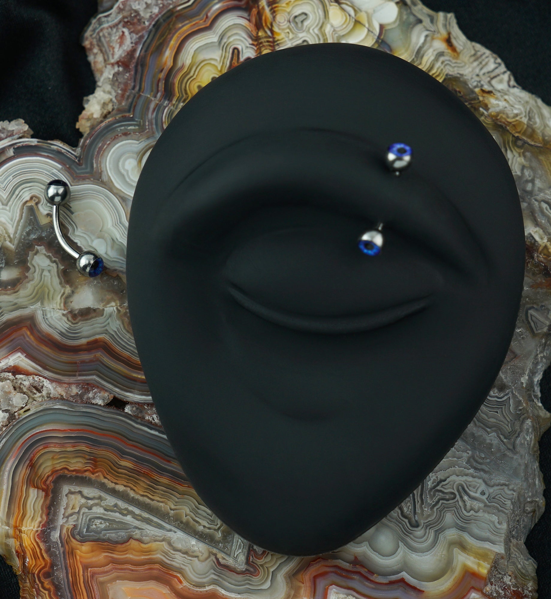 Blue Eyeball Stainless Steel Curved Barbell