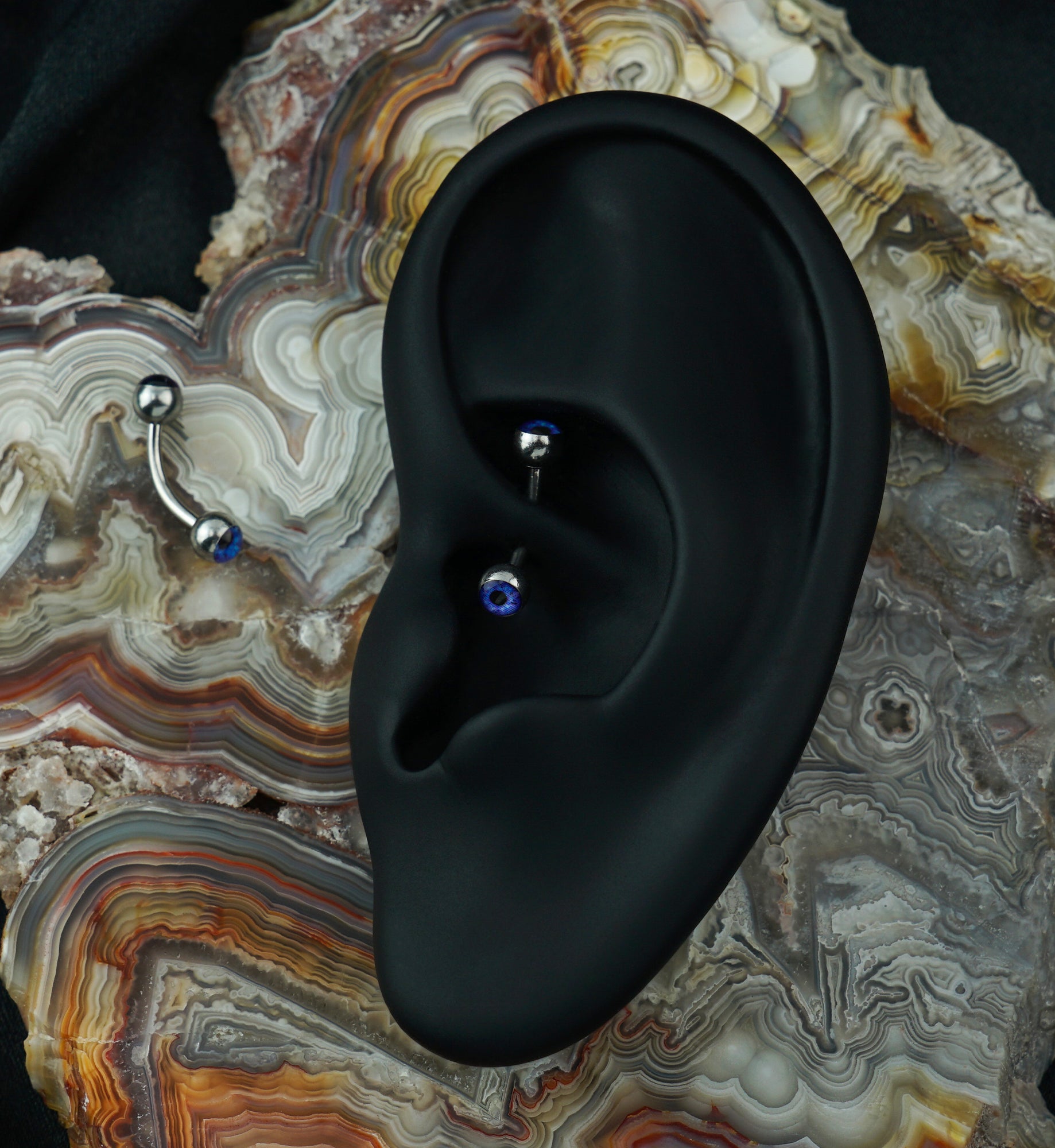 Blue Eyeball Stainless Steel Curved Barbell