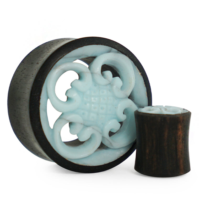 Blue Floral Carved Wooden Plugs