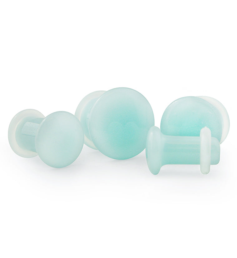 Blue Glow in the Dark Glass Plugs - Single Flare