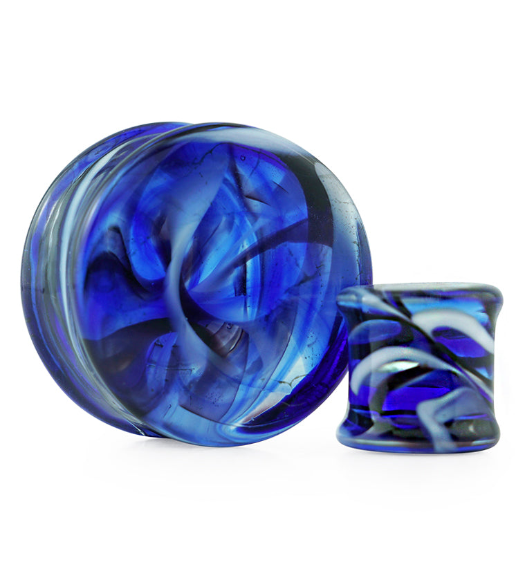 Blue and White Haze Swirl Glass Plugs