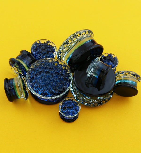 Mystic Metals Set Of 3 Pairs Double Flare Iridescent Glass Plugs (BP-028) - Ear Gauges Tunnels