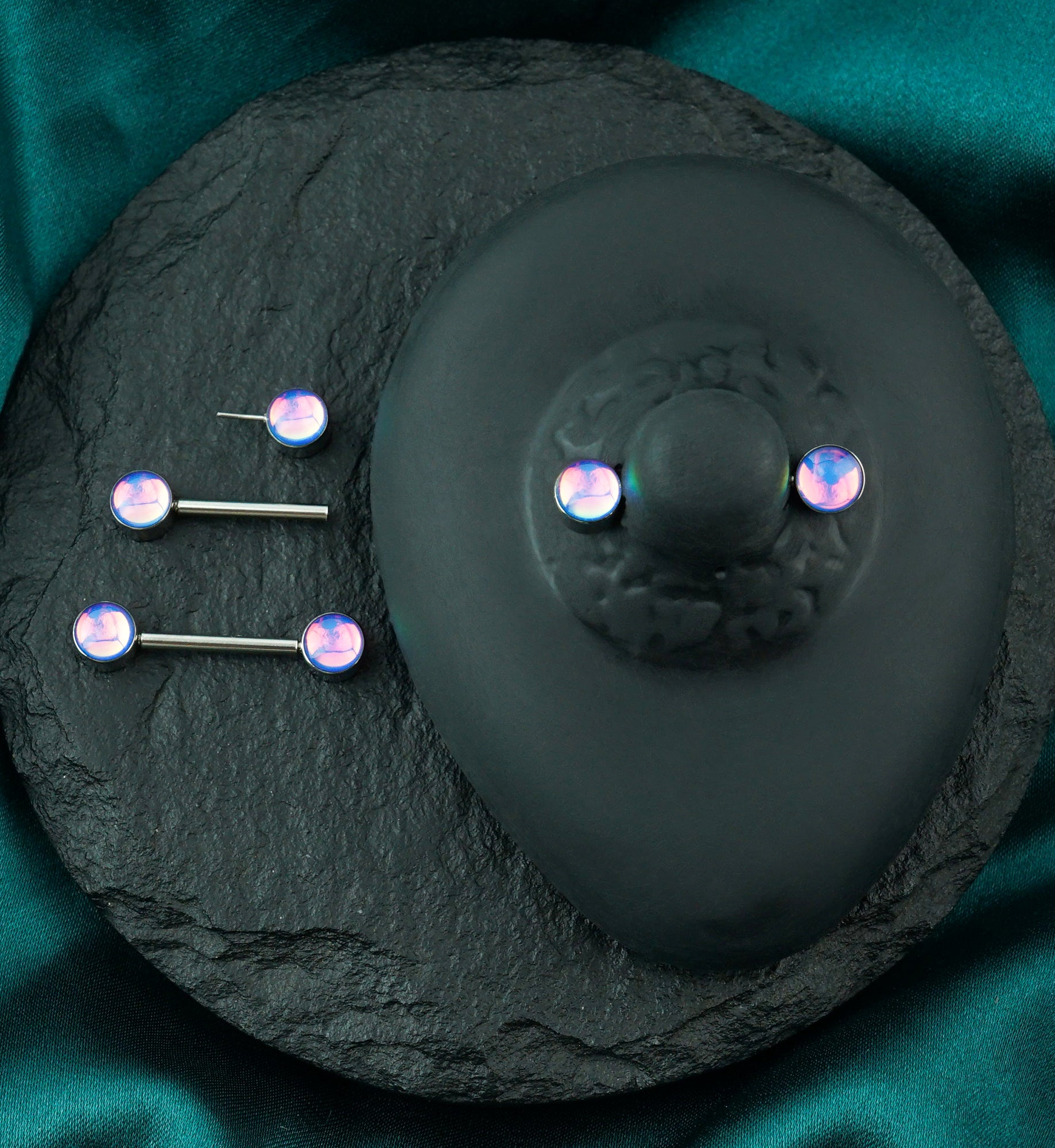 Blue Iridescent Gem Stainless Steel Nipple Ring Barbell