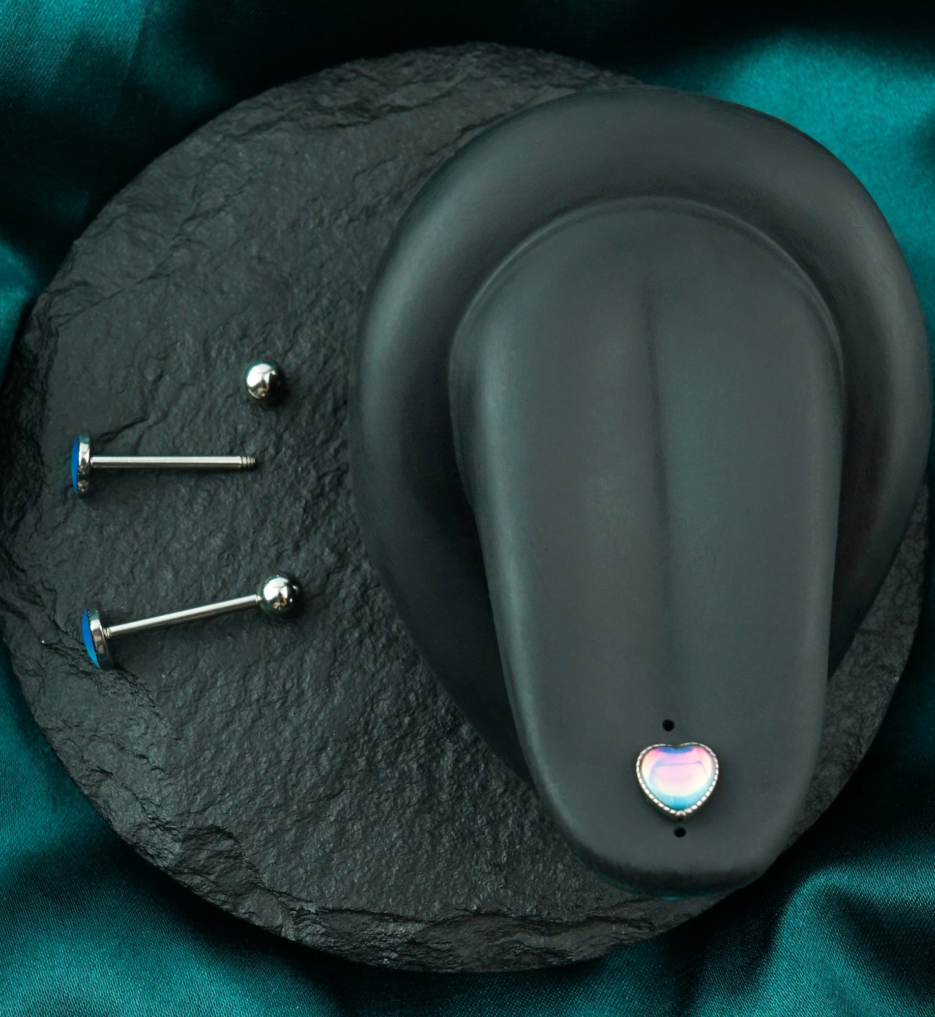 Blue Iridescent Heart Stainless Steel Barbell